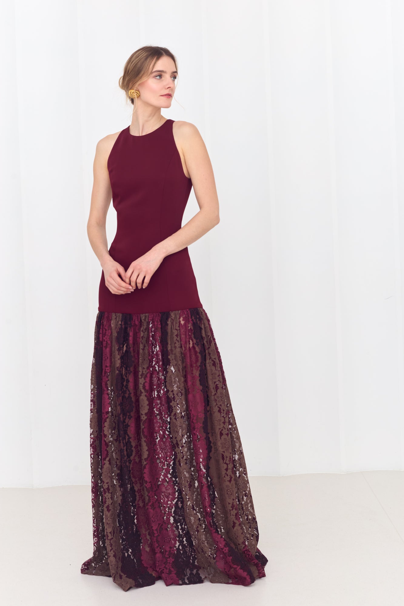 COLETTE Burgundy Evening Dress With Maxi Lace Skirt