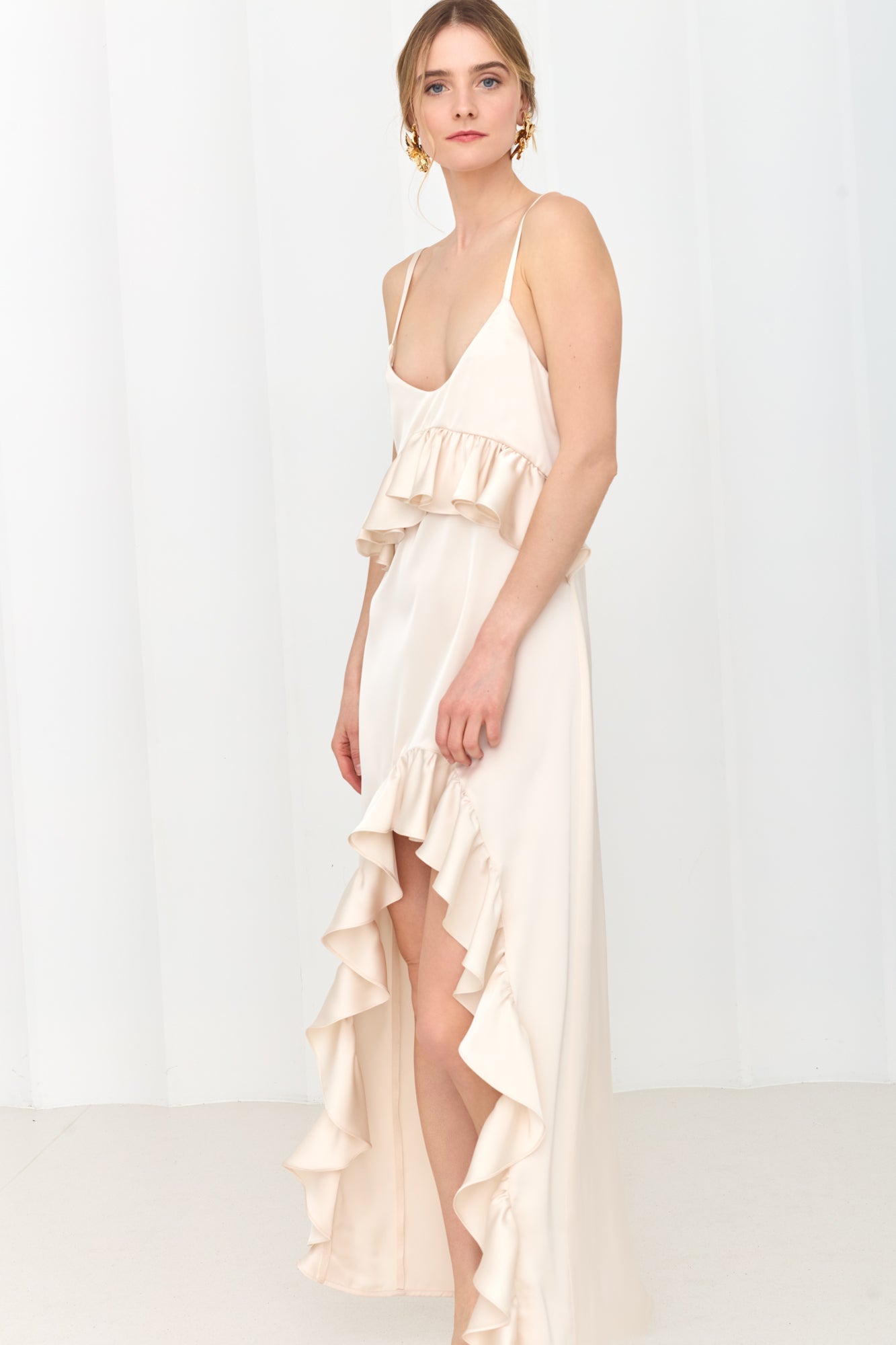 ANISA Pastel Asymmetric Ruffle Boho Chic Dress
