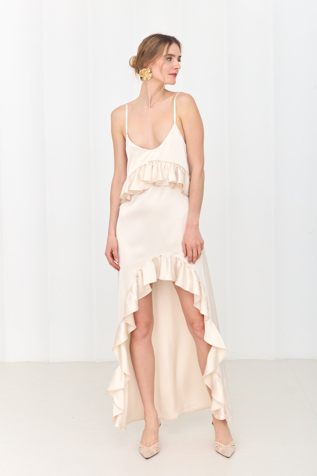 ANISA Pastel Asymmetric Ruffle Boho Chic Dress