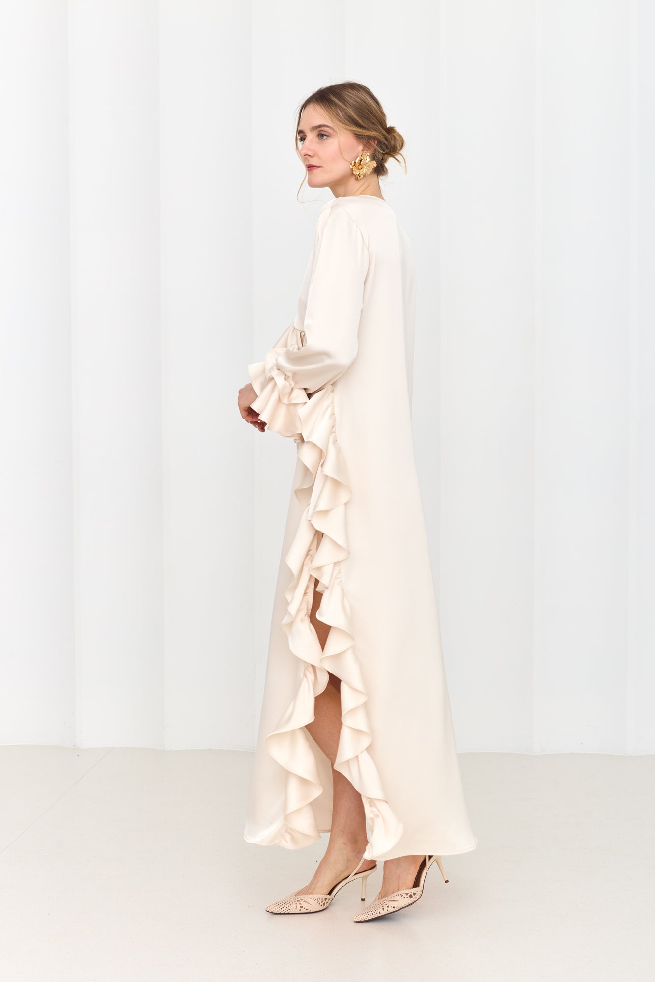 MARIS Pastel Maxi Ruffle Boho Chic Dress With Side Slits