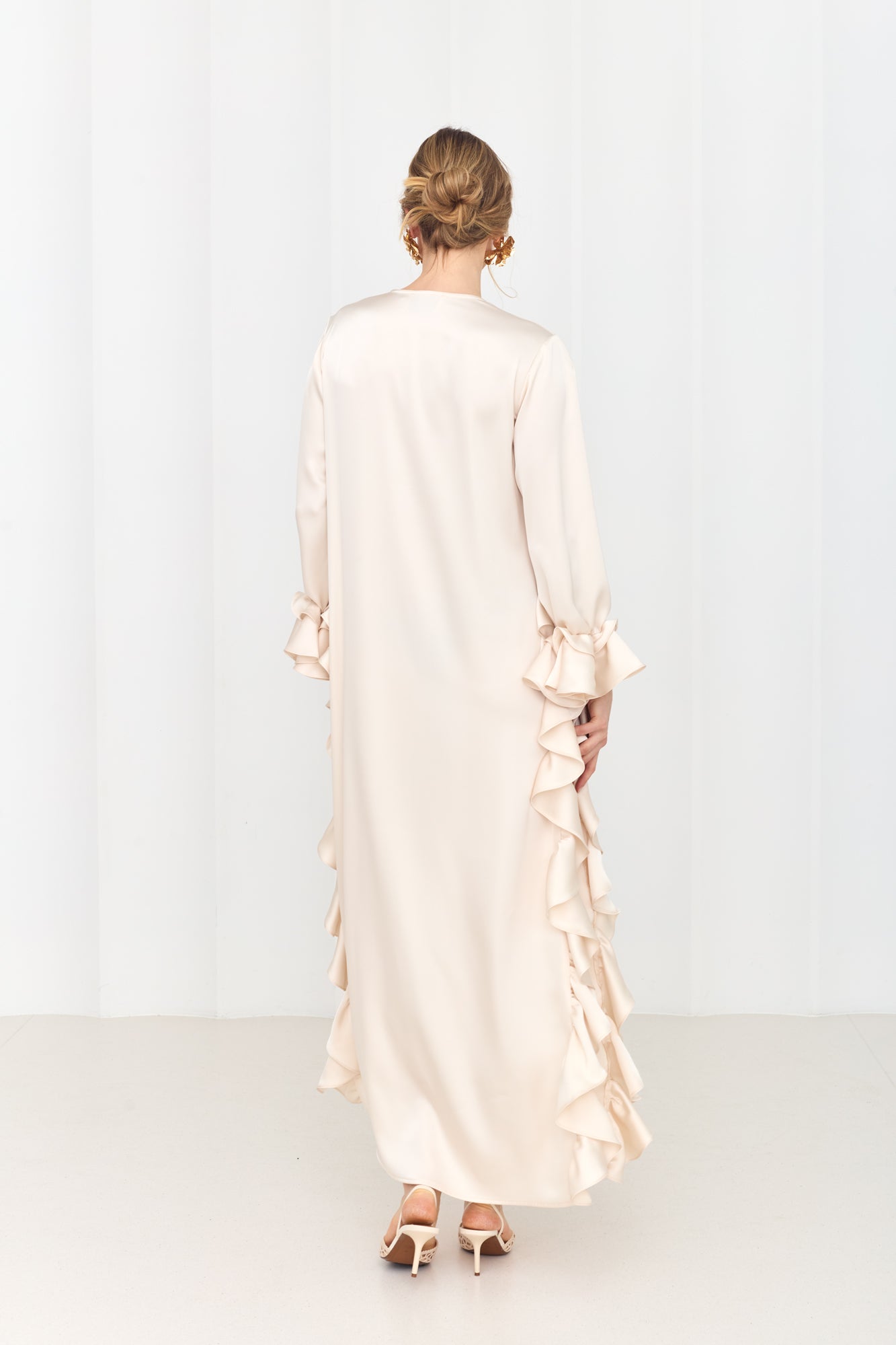 MARIS Pastel Maxi Ruffle Boho Chic Dress With Side Slits