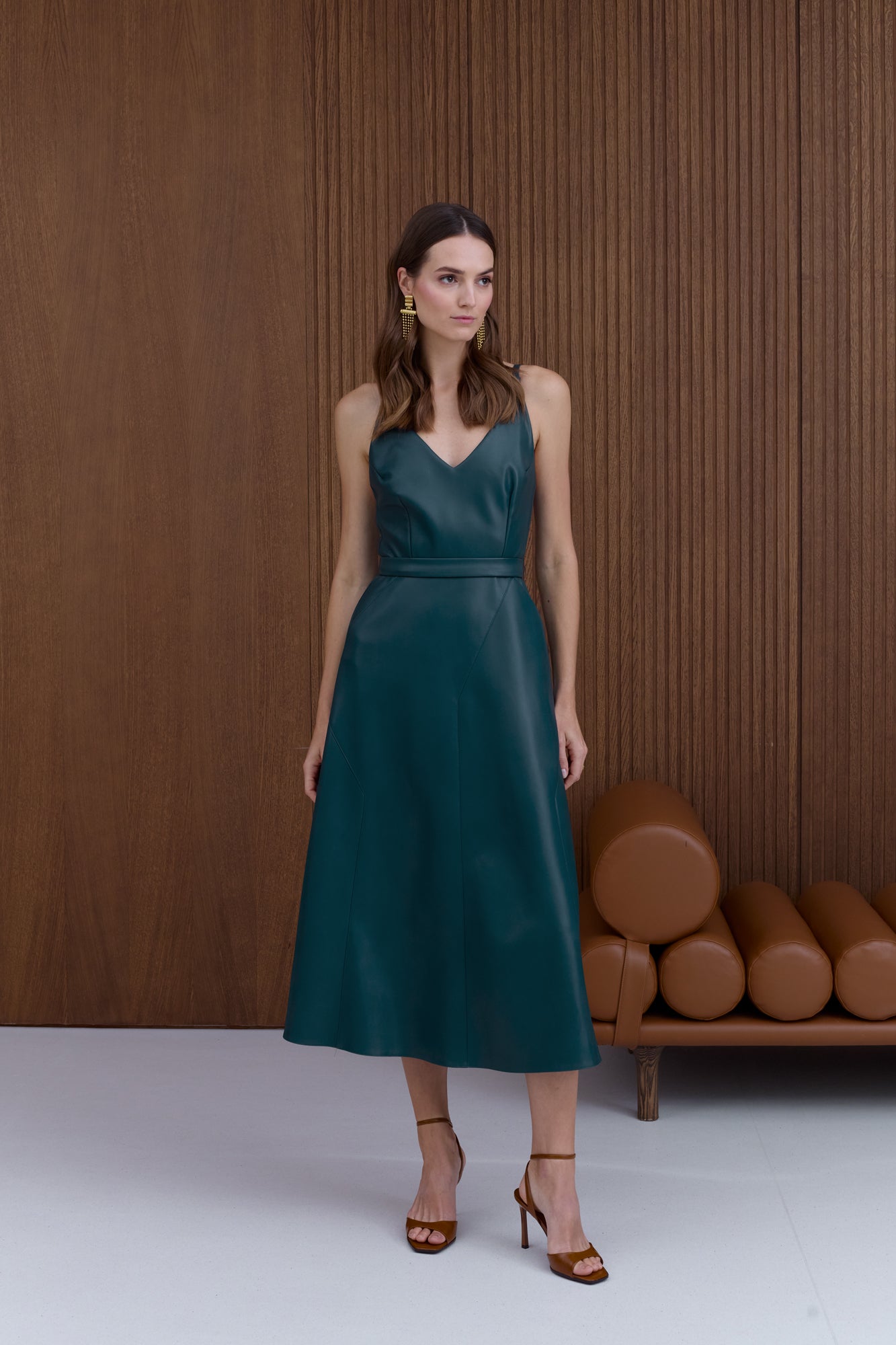 MALOU Blue Vegan Leather Midi Dress