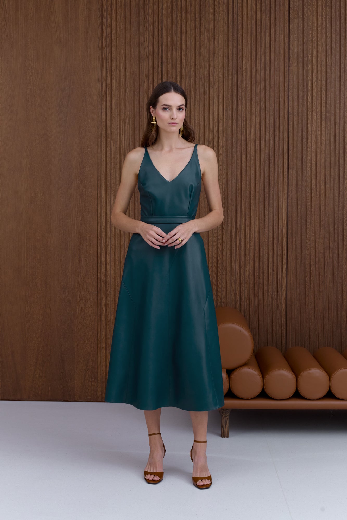 MALOU Blue Vegan Leather Midi Dress