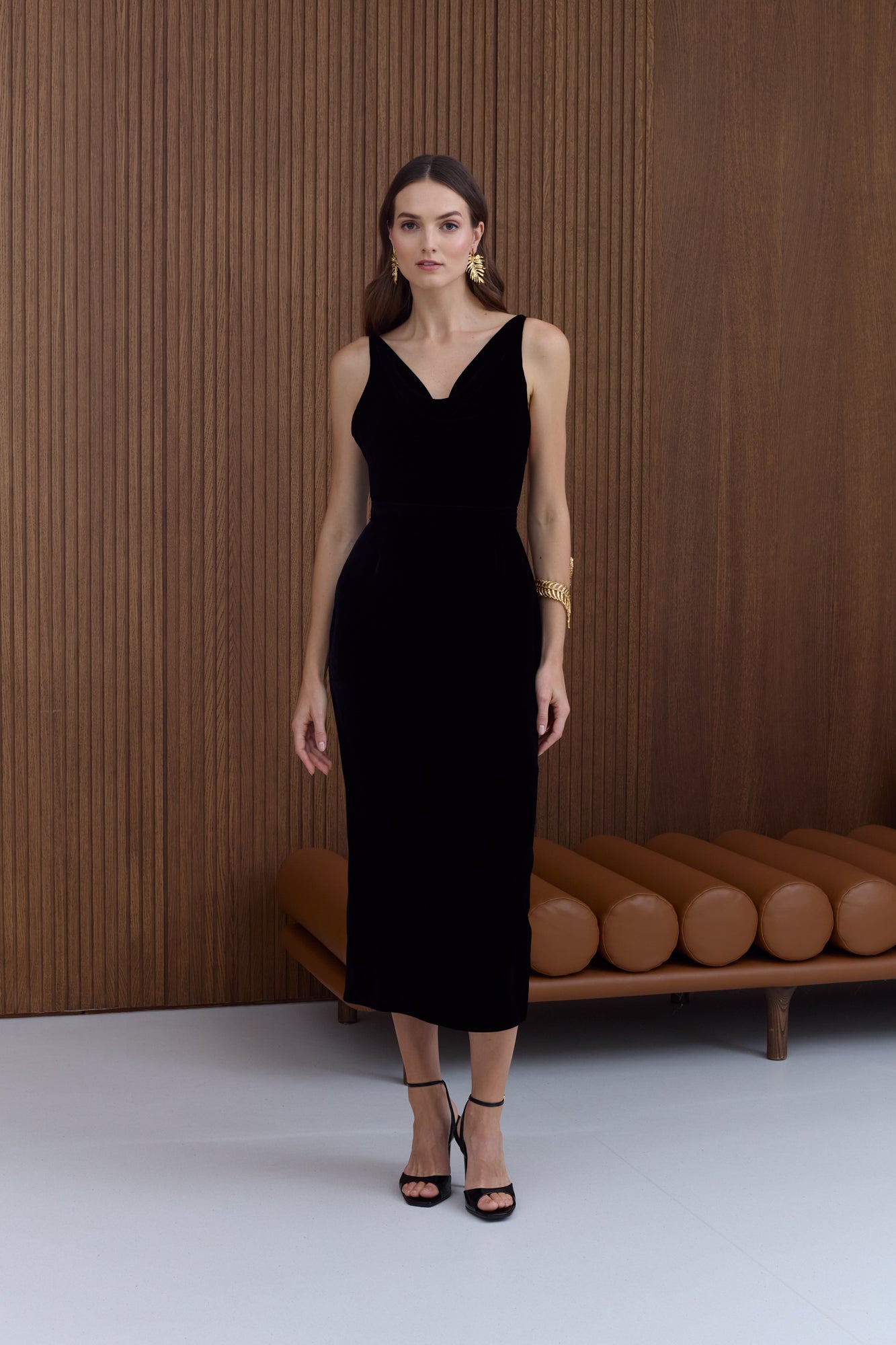 KALILA Velvet Midi Dress in Black