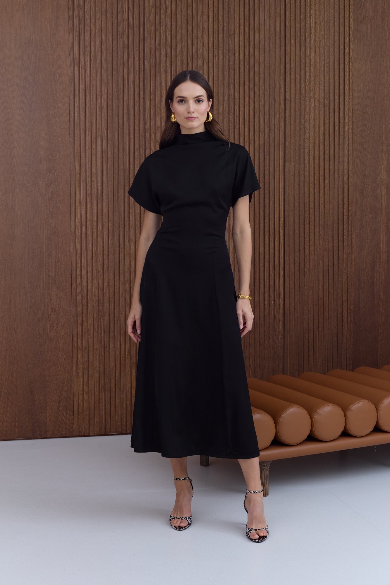 TORI Black Structured Midi Dress