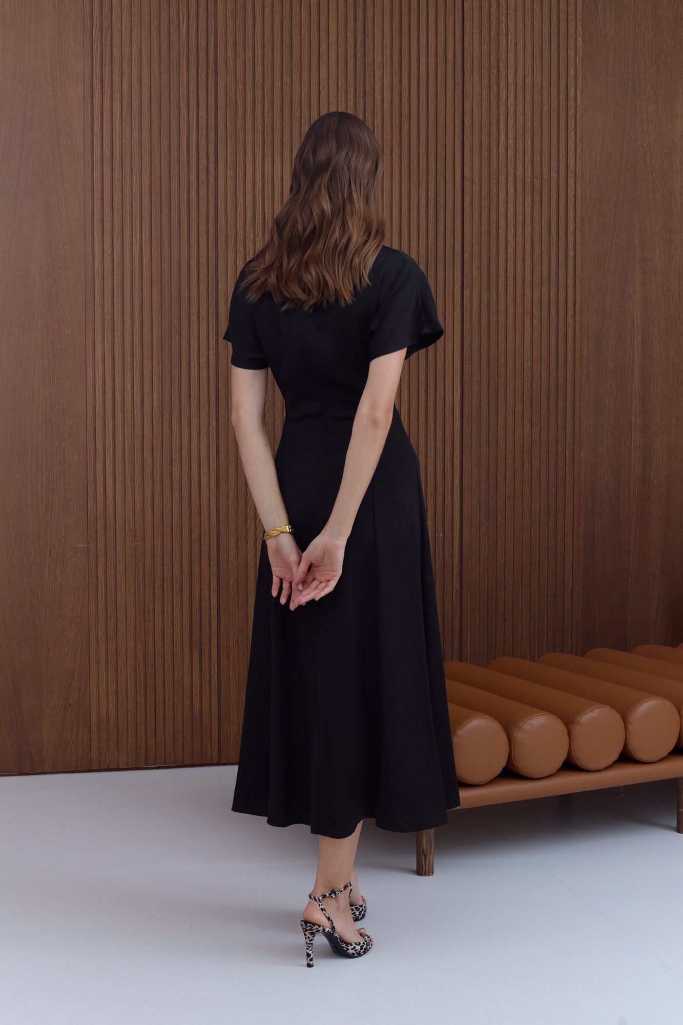 TORI Black Structured Midi Dress