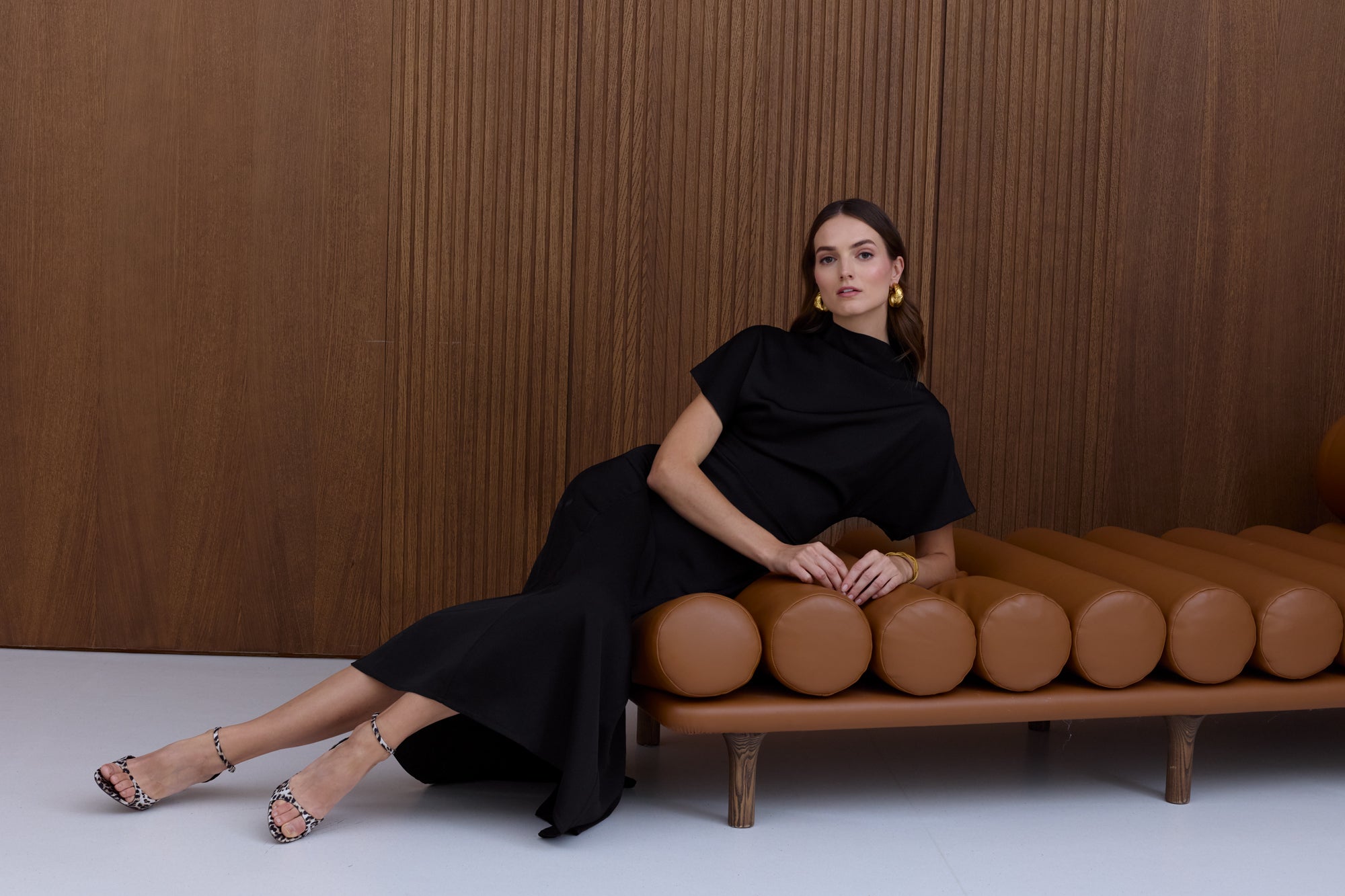 TORI Black Structured Midi Dress