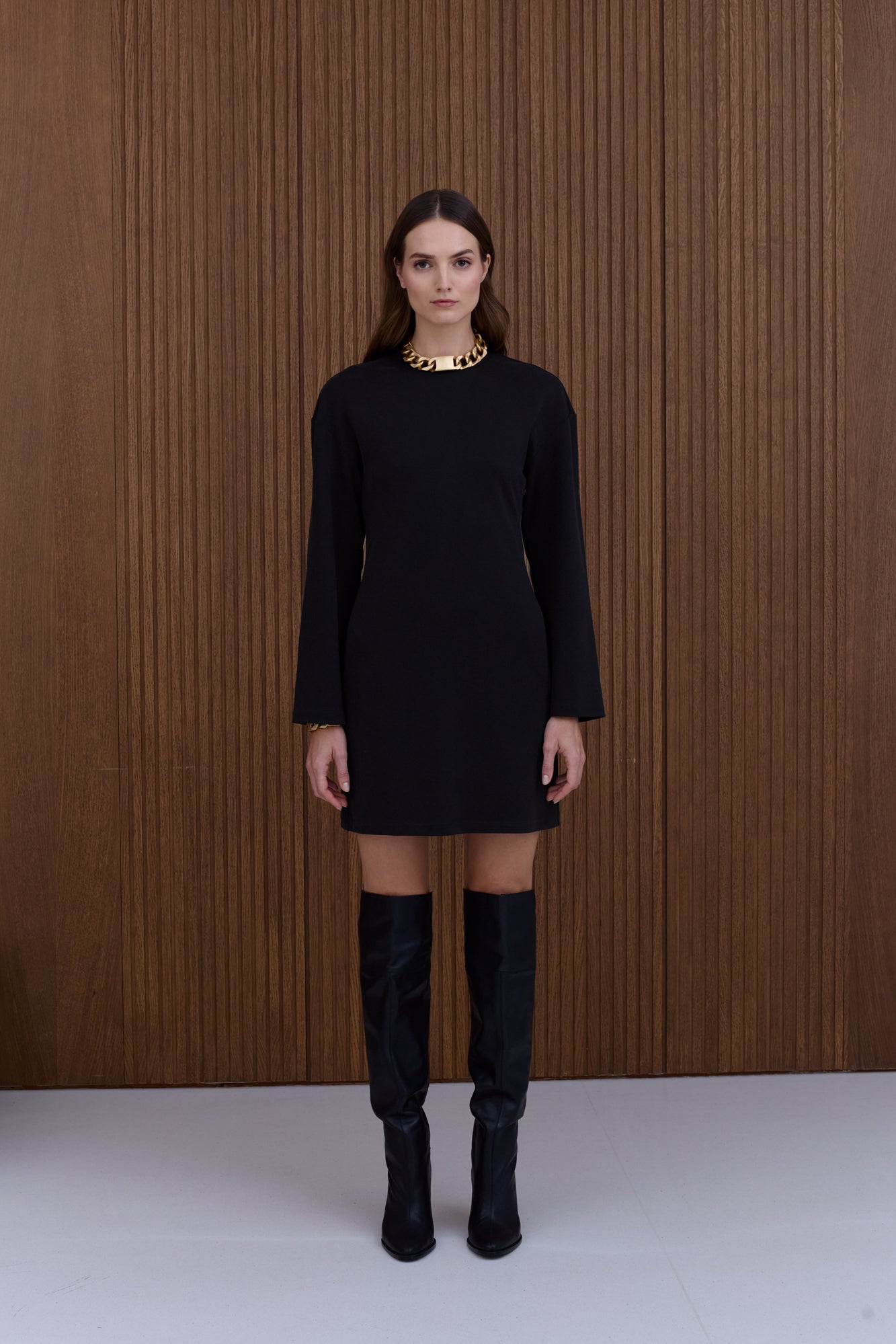 SOREN Black Long-Sleeve Mini Jersey Dress