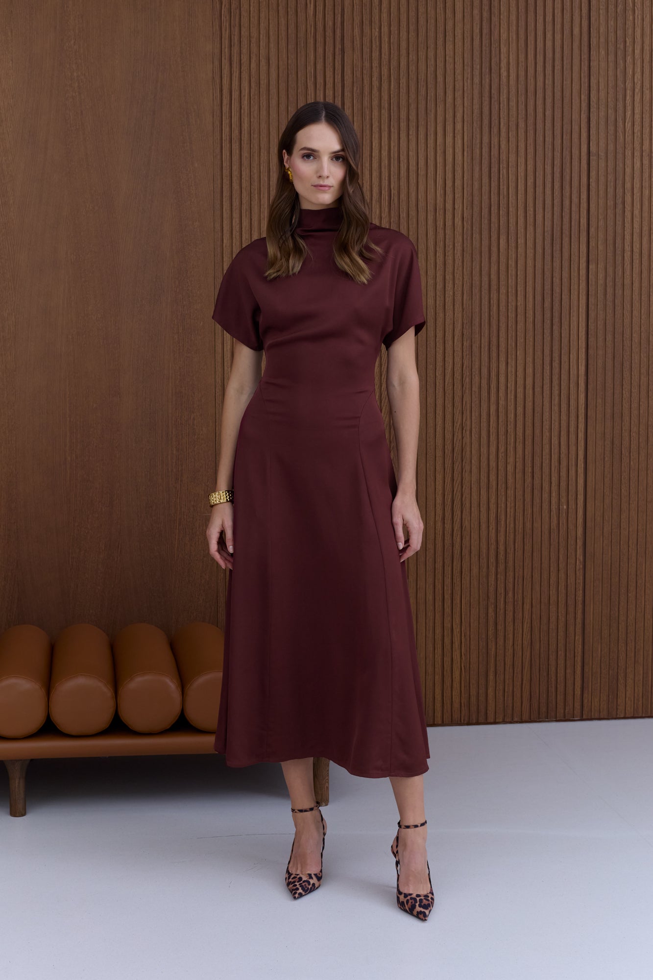 TORI Burgundy Structured Midi Dress