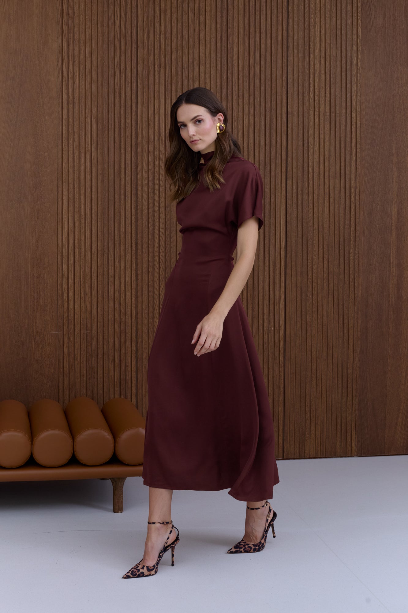 TORI Burgundy Structured Midi Dress