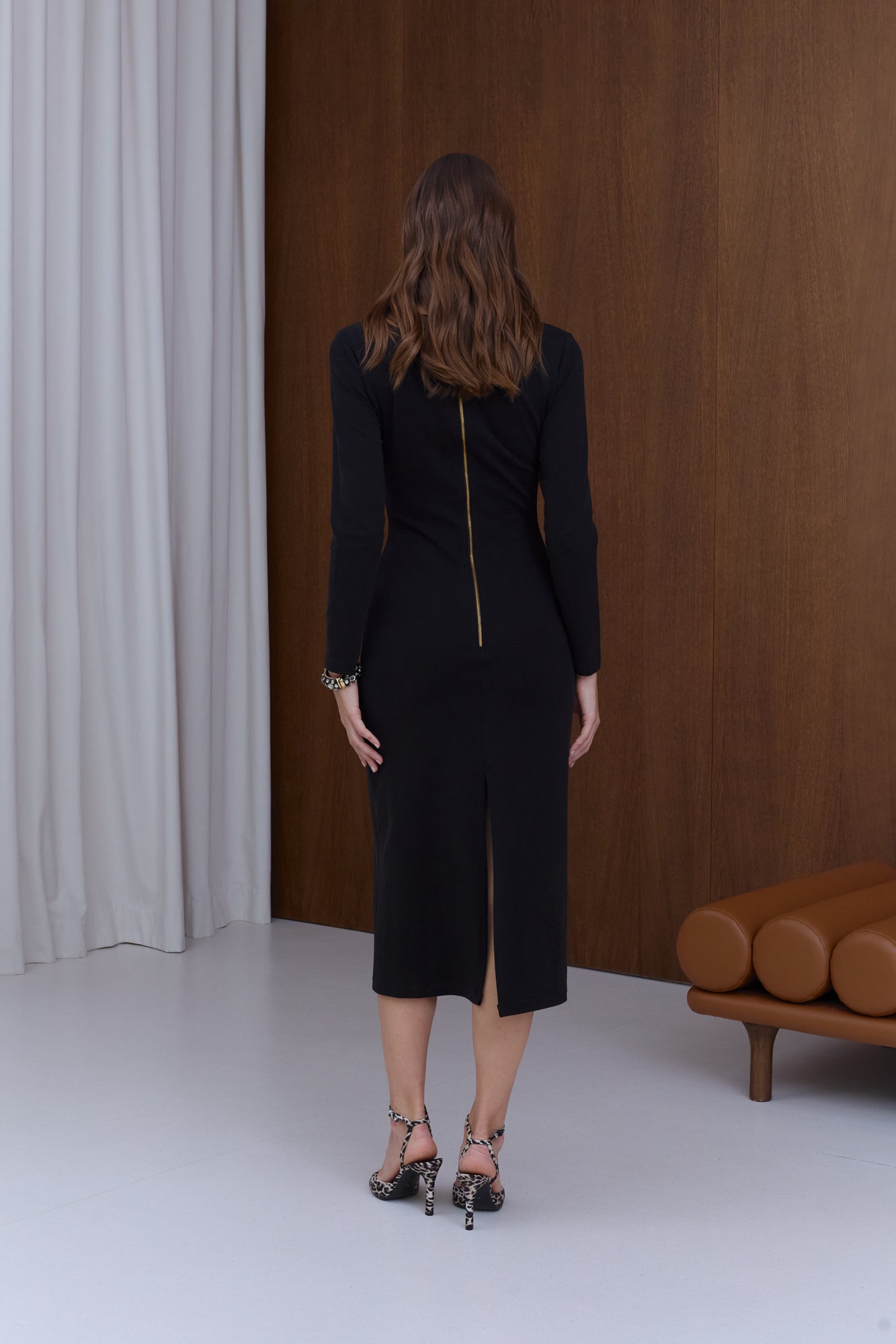 SELMA Black Midi Bodycon Dress