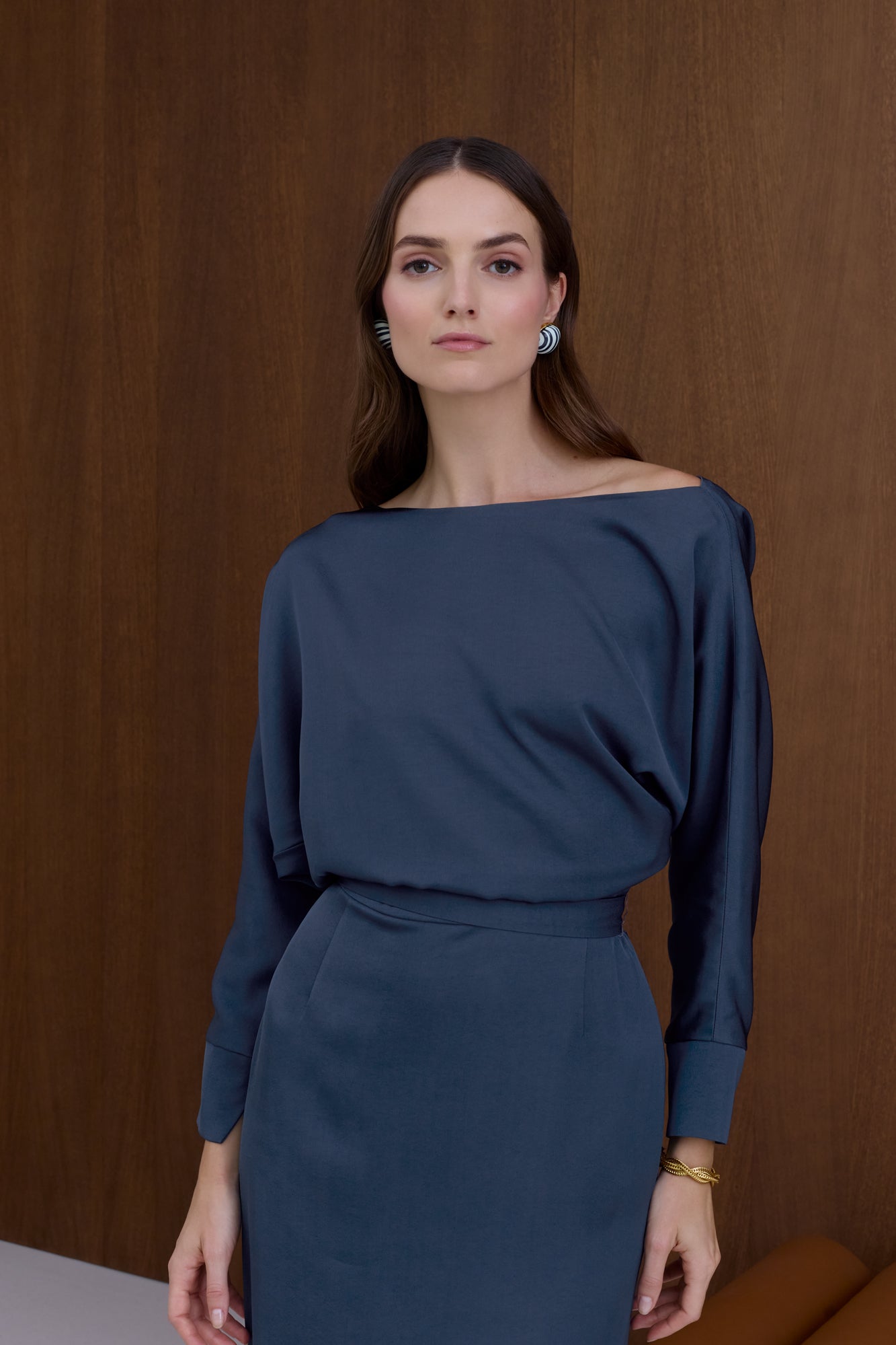 AGALIA Royal Blue Off-the-Shoulder Midi Dress