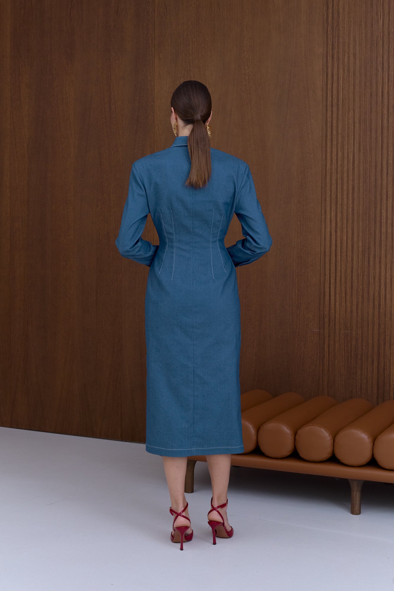 EDITH Blue Denim Midi Dress