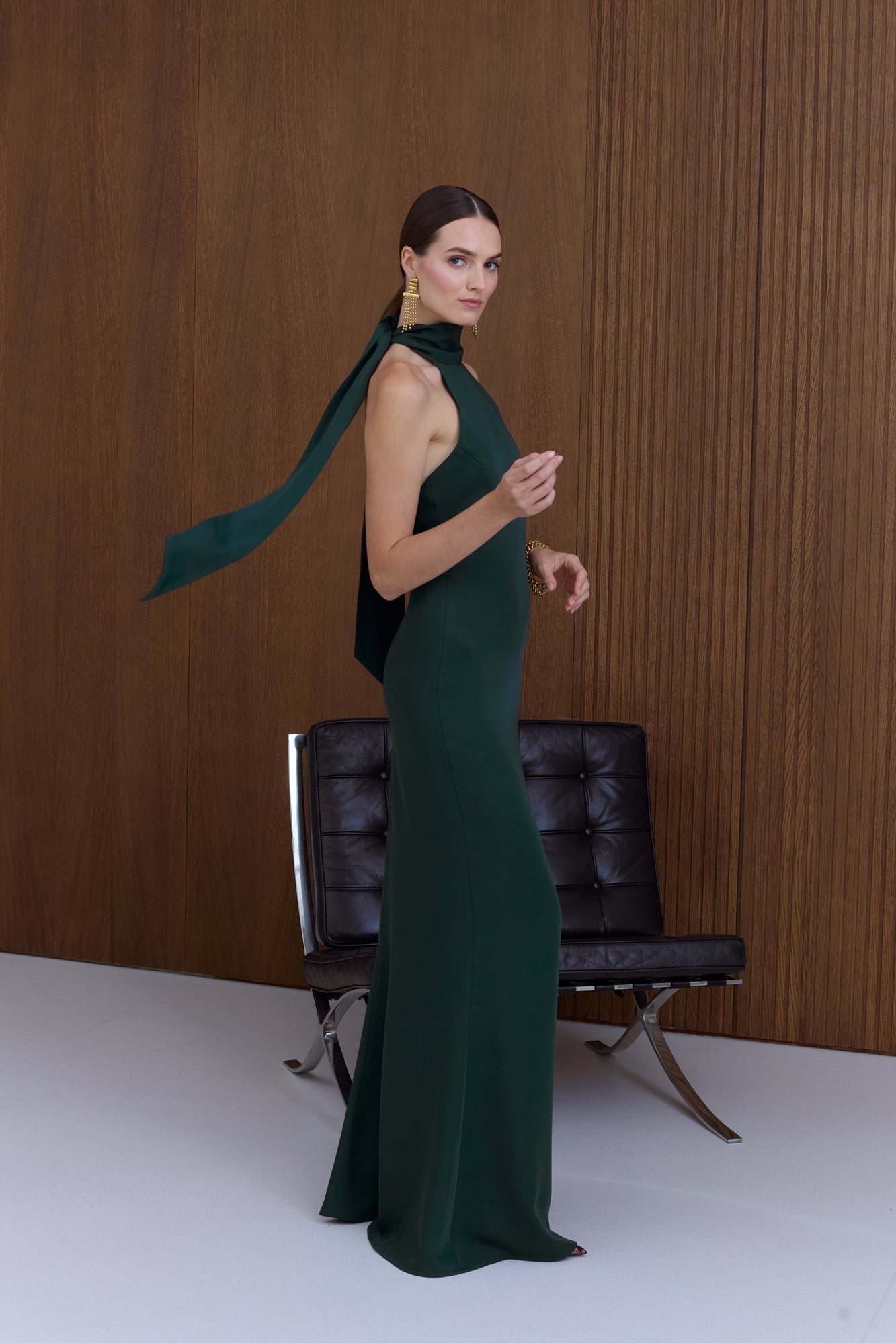 VALERIE Deep Green Open-Back Maxi Dress