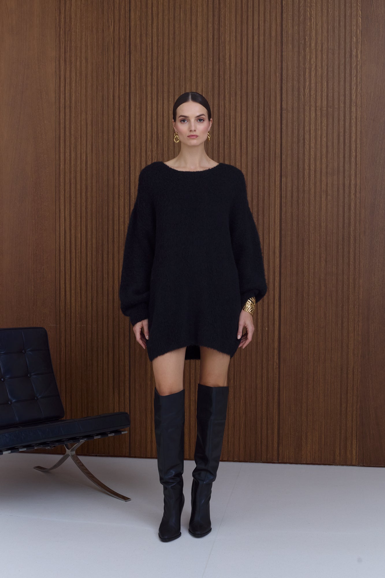 ALEXA Black Mini Sweater Dress