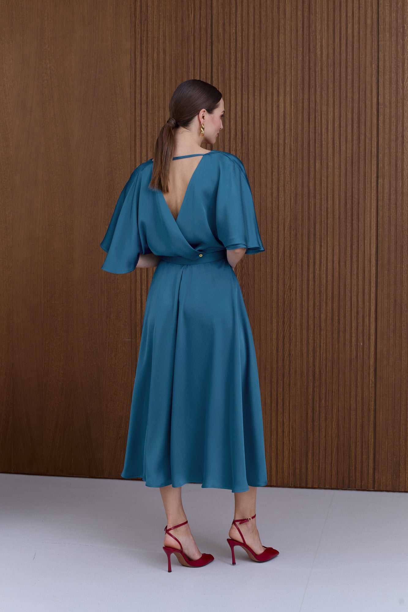 SONYA Blue Midi Cocktail Dress With Butterfly Sleeves