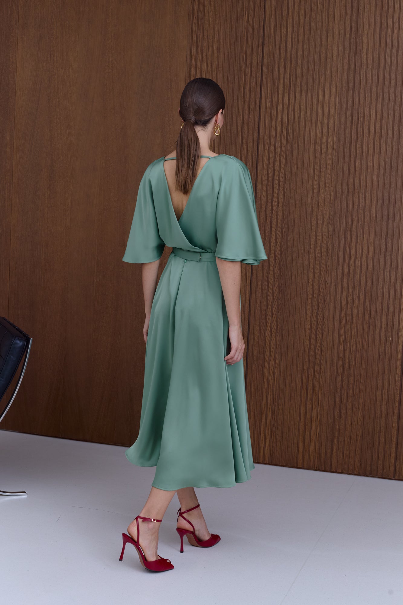 SONYA Sage Midi Cocktail Dress With Butterfly Sleeves