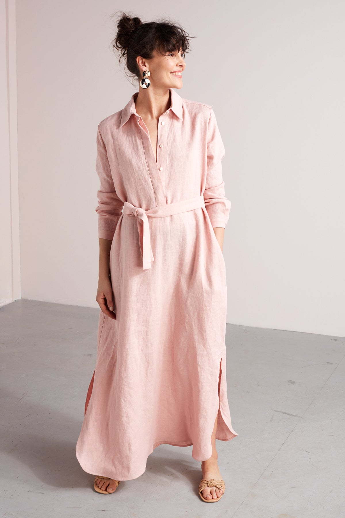 dusty pink shirt dress Debbie Katz Nila Maxi Shirt Dress Pink – Pink Women's Dress L main image 0