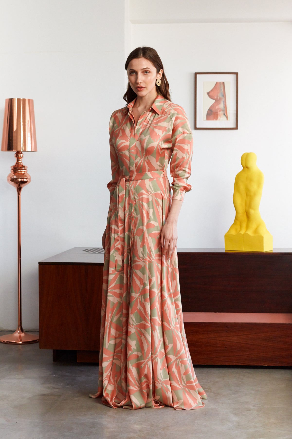 AYDA Floral Printed Pastel Raglan Sleeves Maxi Shirt Dress With