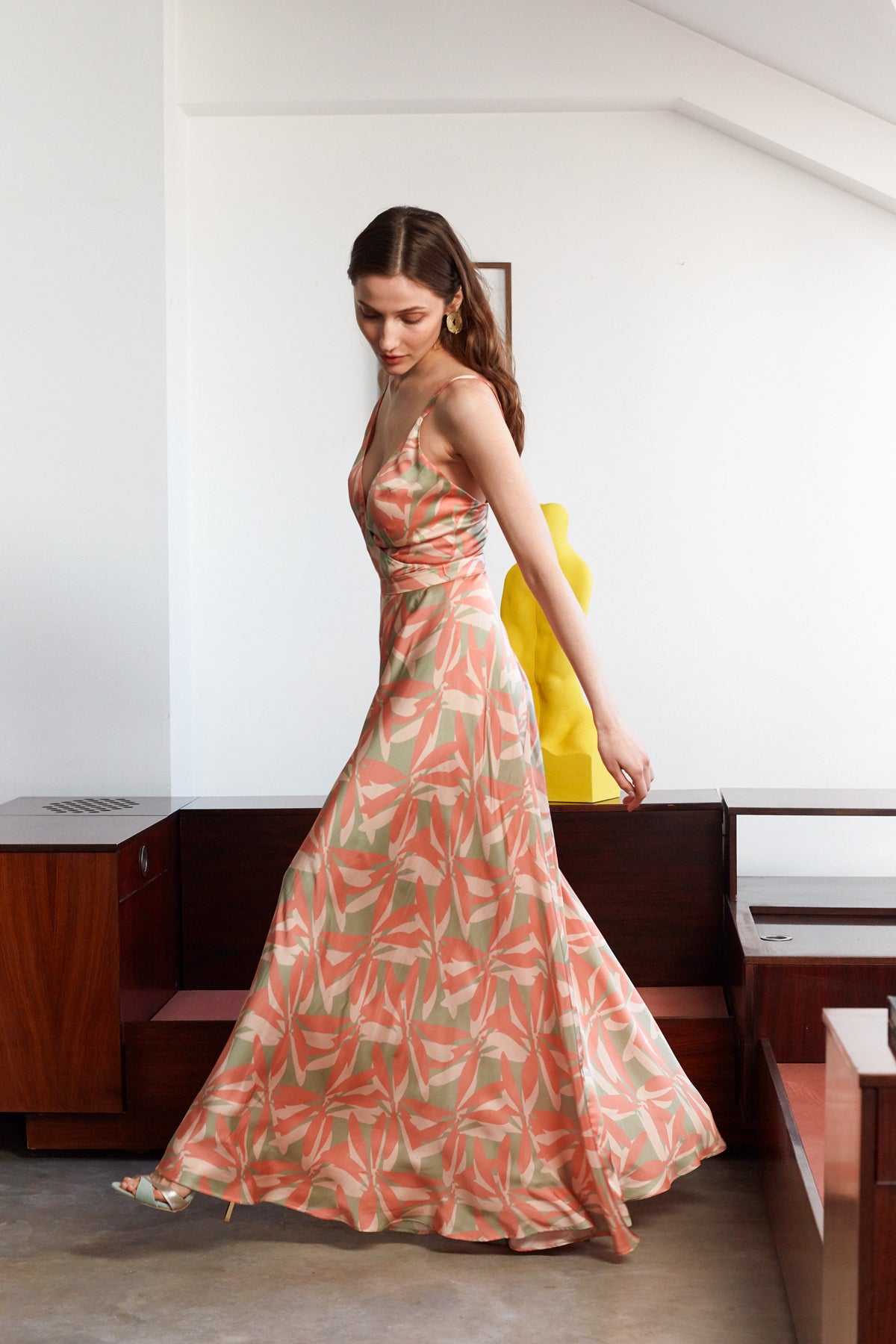 CELINA Floral Pastel Printed Dress With Maxi Circle Cut Skirt