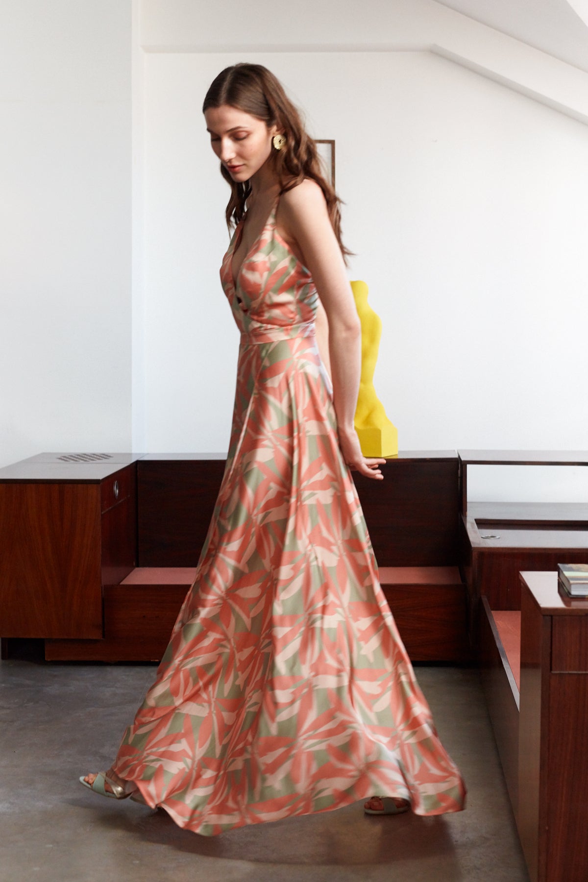 CELINA Floral Pastel Printed Dress With Maxi Circle Cut Skirt