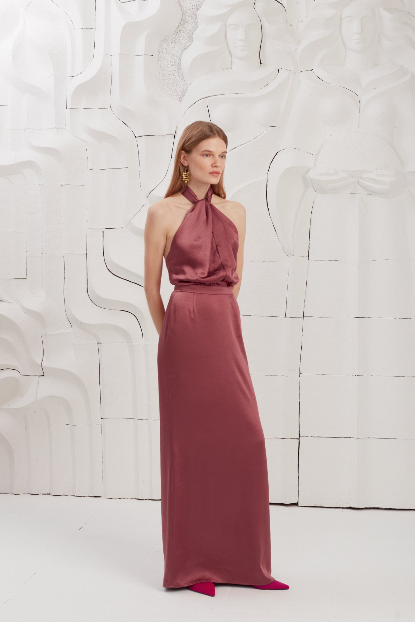 X neckline satin maxi dress ELONA