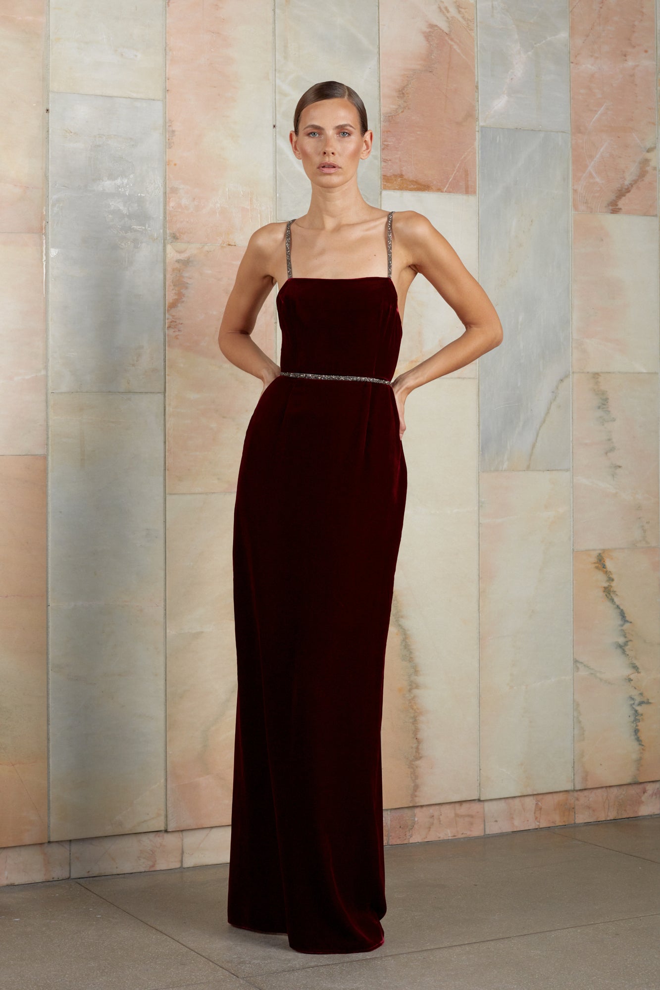 Red wine evening maxi dress ENIGMA
