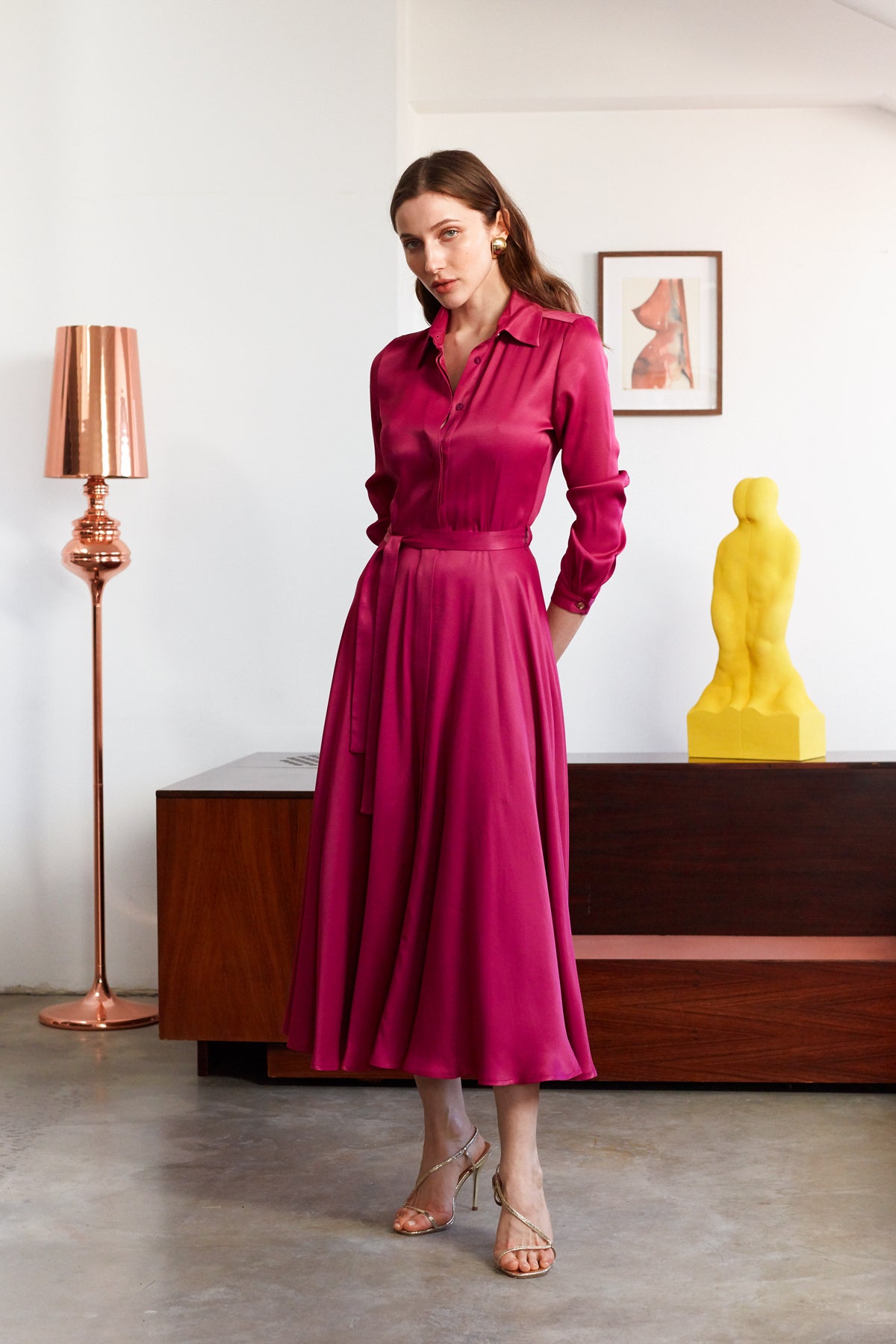 FRIDA Fuchsia Midi Shirt Dress With Circle Skirt