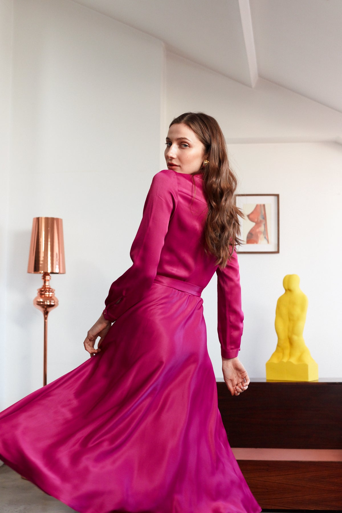 FRIDA Fuchsia Midi Shirt Dress With Circle Skirt