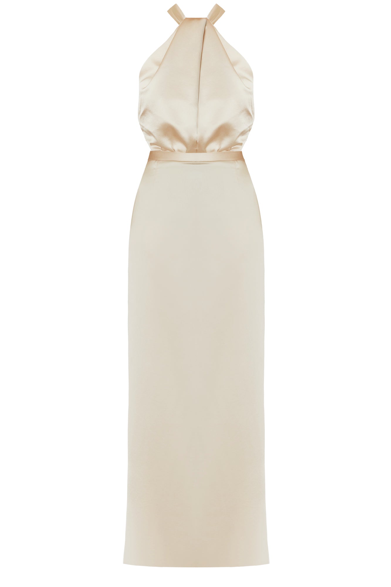 Handmade Champagne satin evening maxi dress ELONA