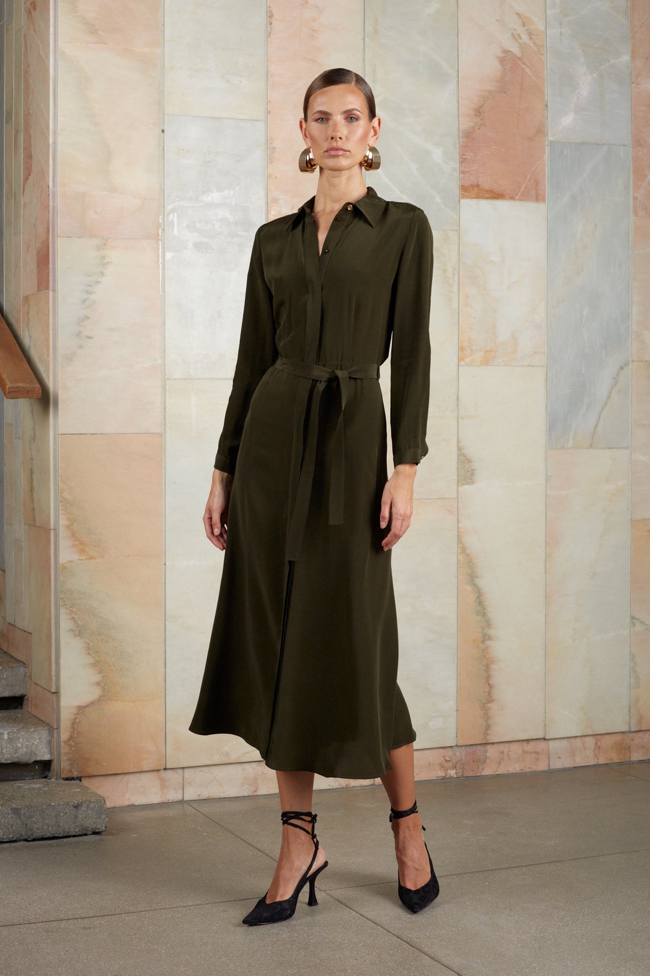 Khaki midi shirt dress KIRA | UNDRESS