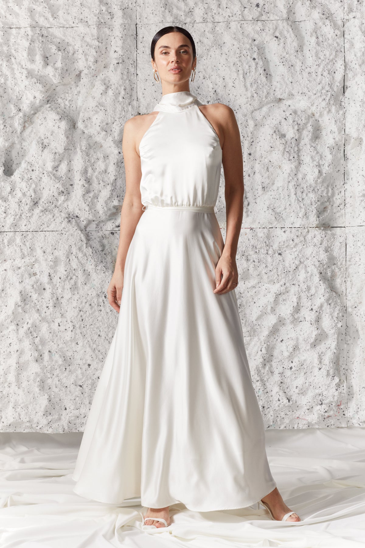NOMA wedding dress bridal dress halter neck satin maxi dress with back ribbons