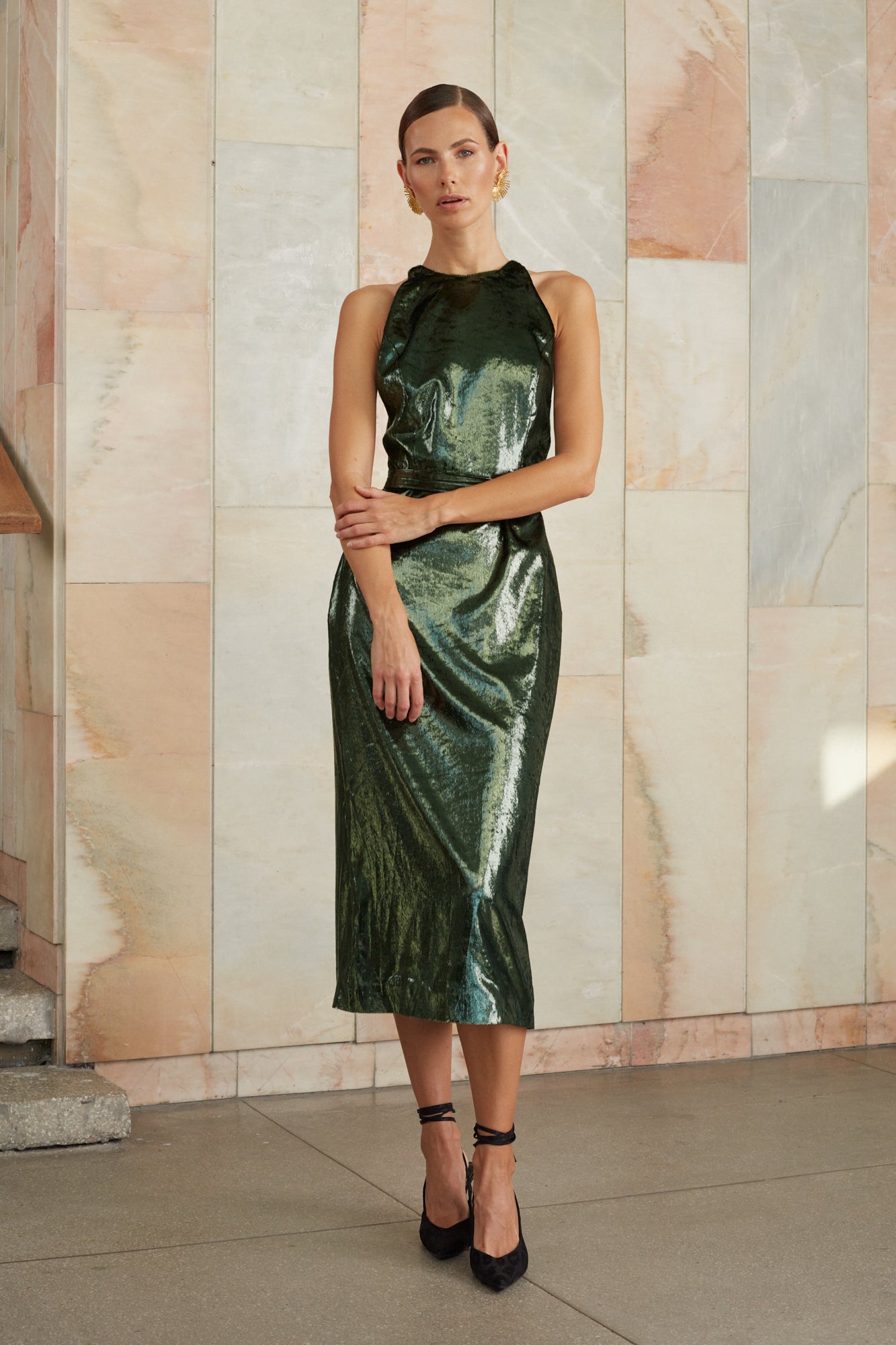 green emerald velvet dress Ciara