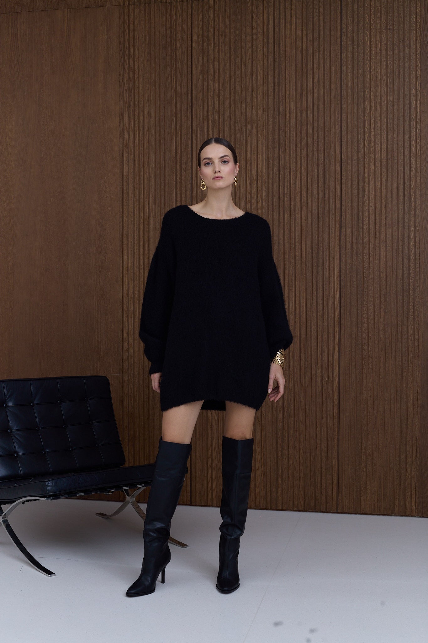 ALEXA Black Mini Sweater Dress
