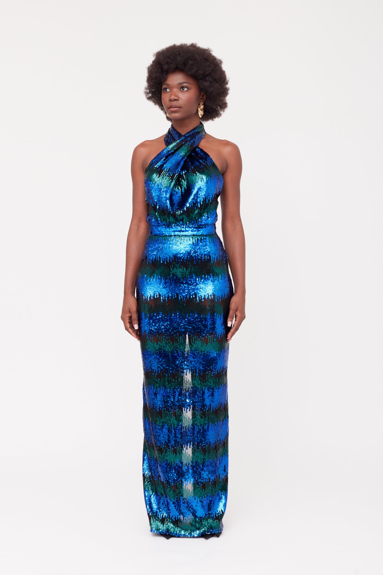 ALTA Blue & Green Sequin Long Evening Dress