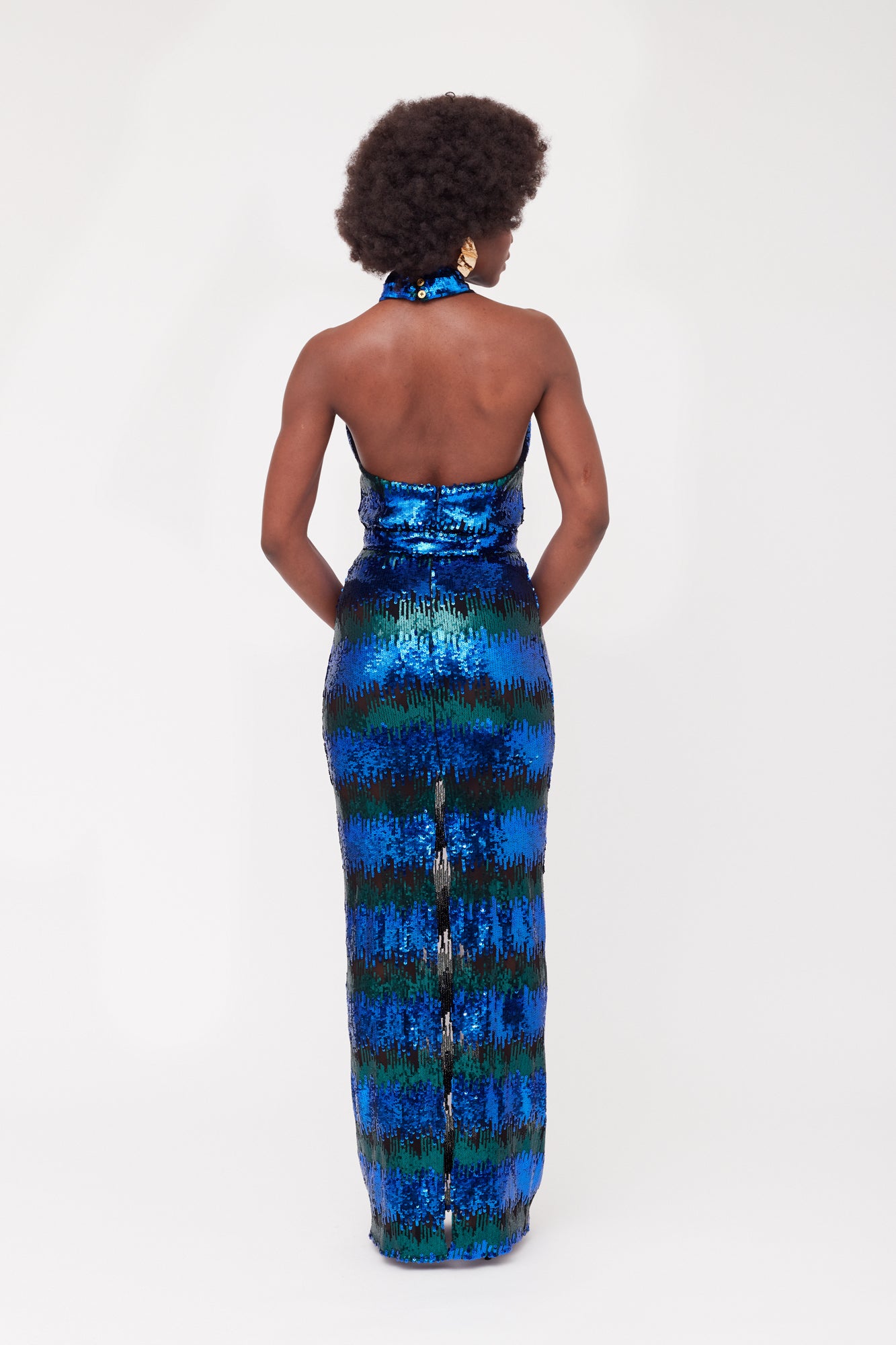 ALTA Blue & Green Sequin Long Evening Dress