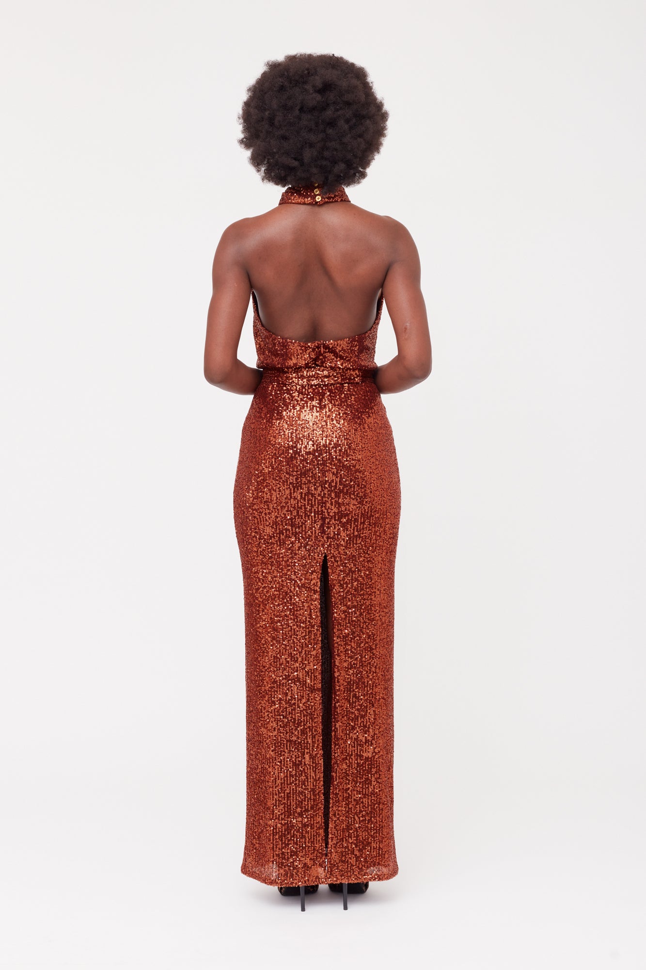 Brown sequin maxi dress Open Back ALTA