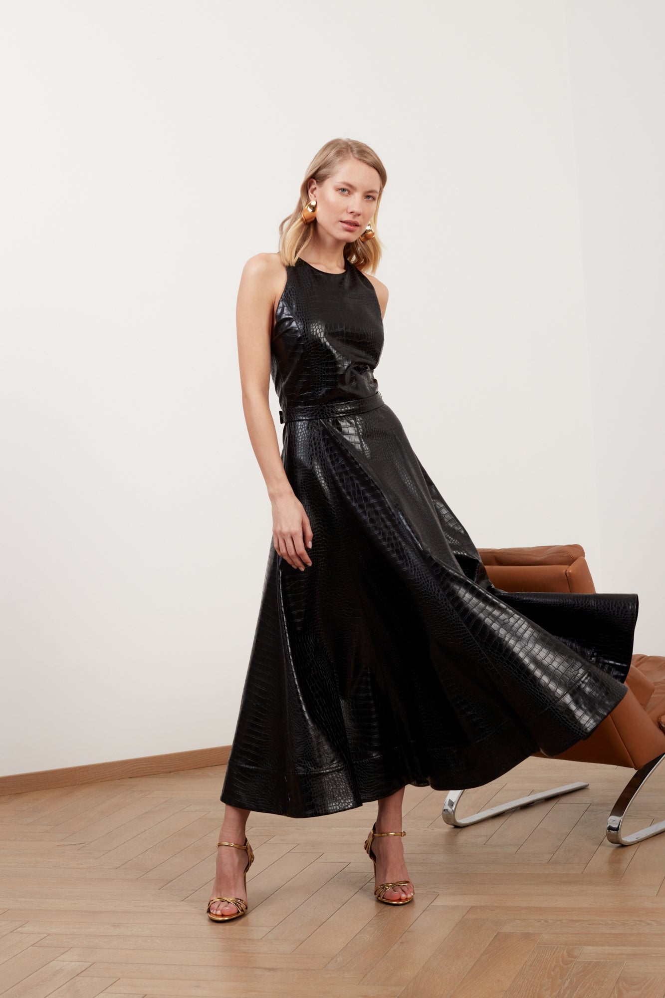 AVALON black textured vegan leather cocktail dress