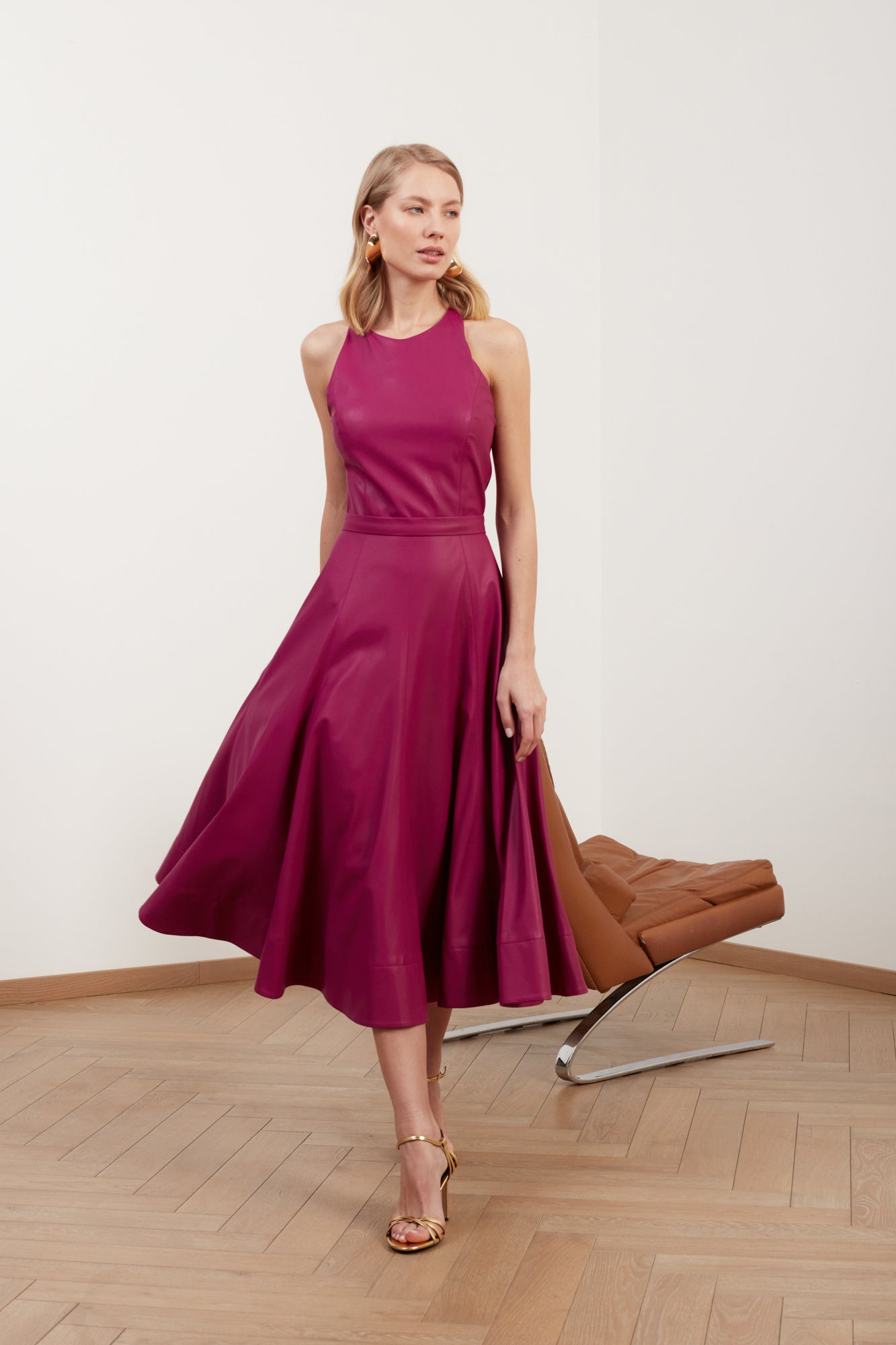 Magenta Pink Faux Leather Midi Dress AVALON | UNDRESS Magenta Pink Faux Leather Midi Dress AVALON | UNDRESS
