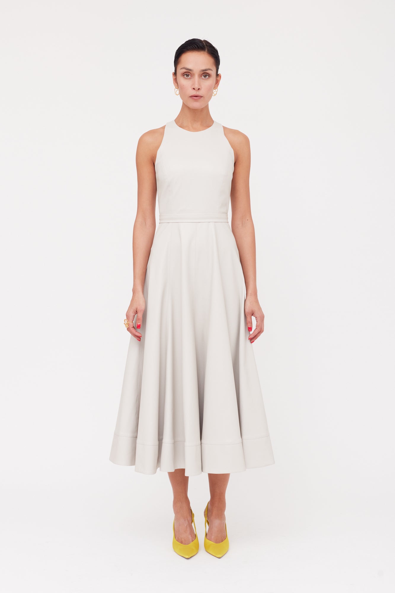 Light Grey Faux Leather Midi Dress AVALON | UNDRESS Light Grey Faux Leather Midi Dress AVALON | UNDRESS