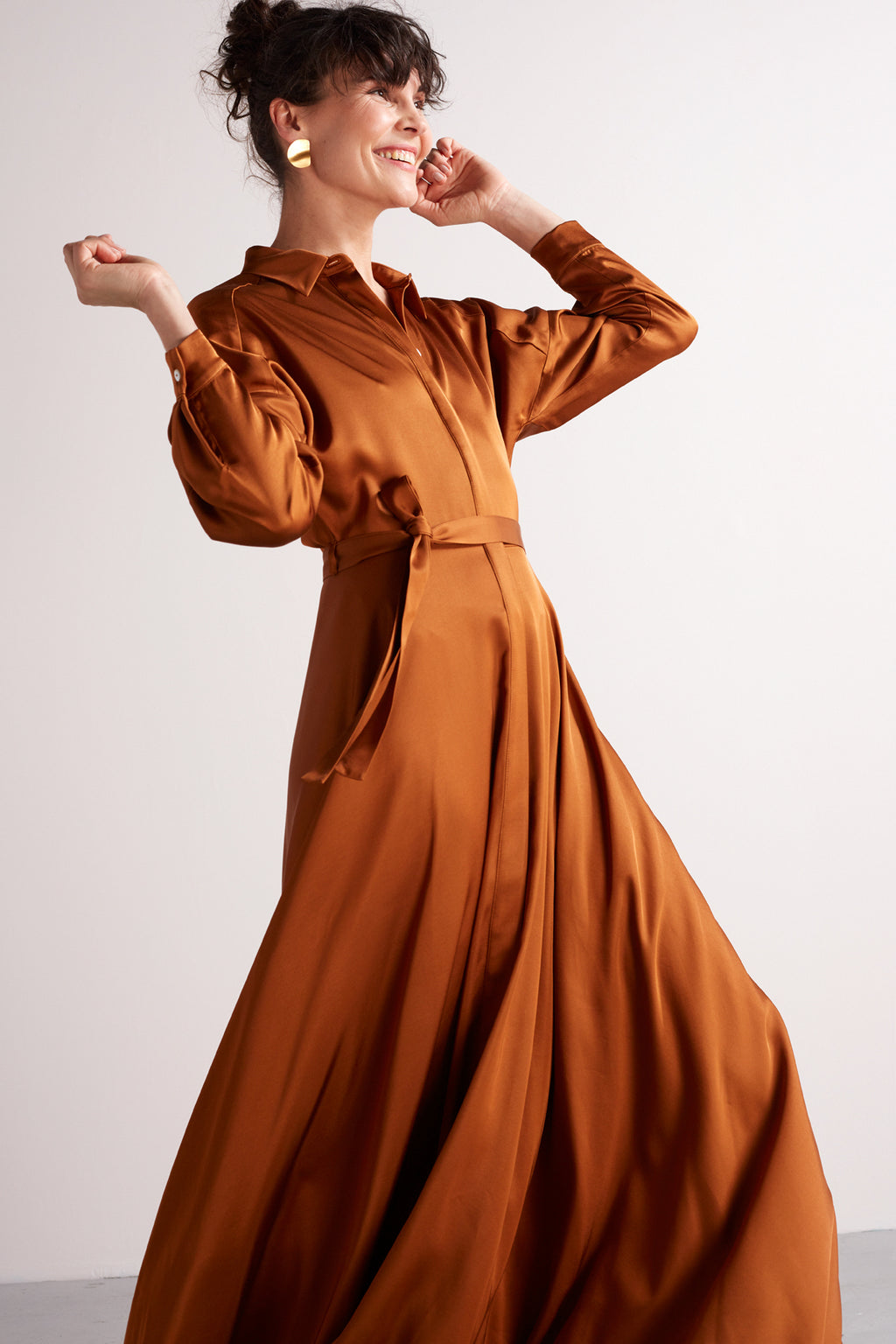 bronze shirt dress BLANCA maxi shirt dress in bronze