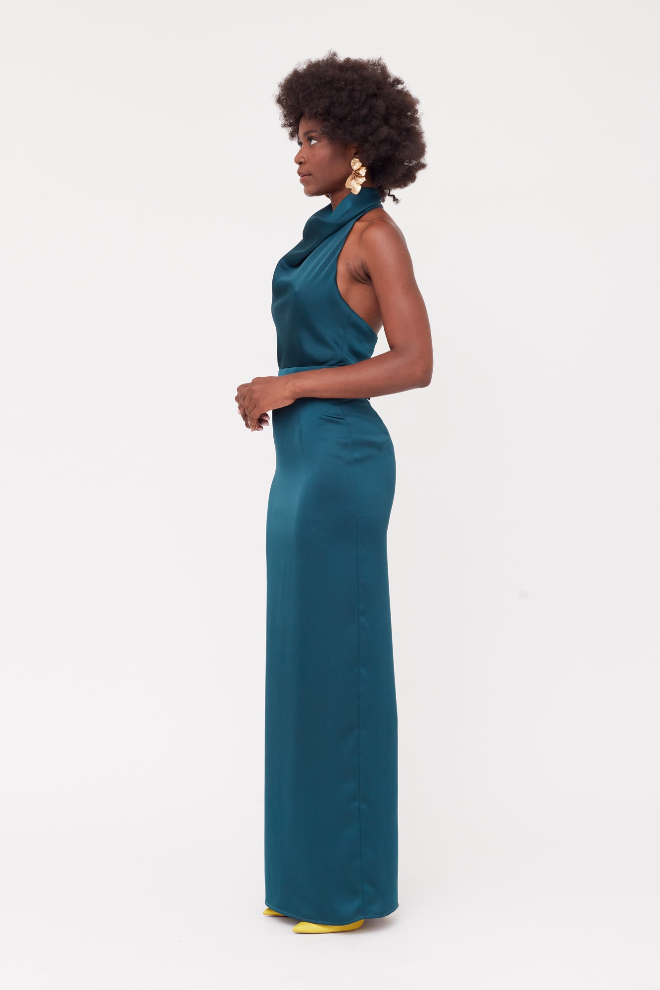 CASANDRA Blue Maxi Evening Dress With Cowl Neck