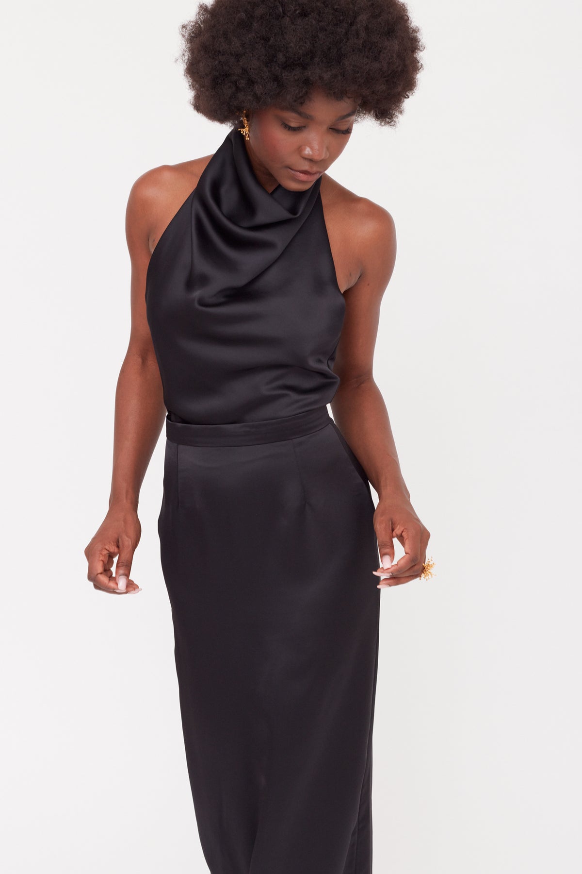 Black Maxi Dress with Cowl Neck CASANDRA