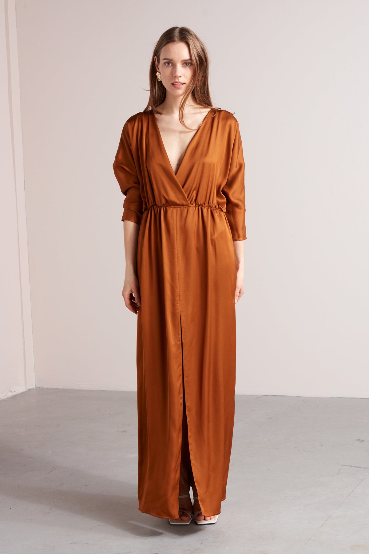 CECILIA oversized kimono sleeve maxi dress in bronze