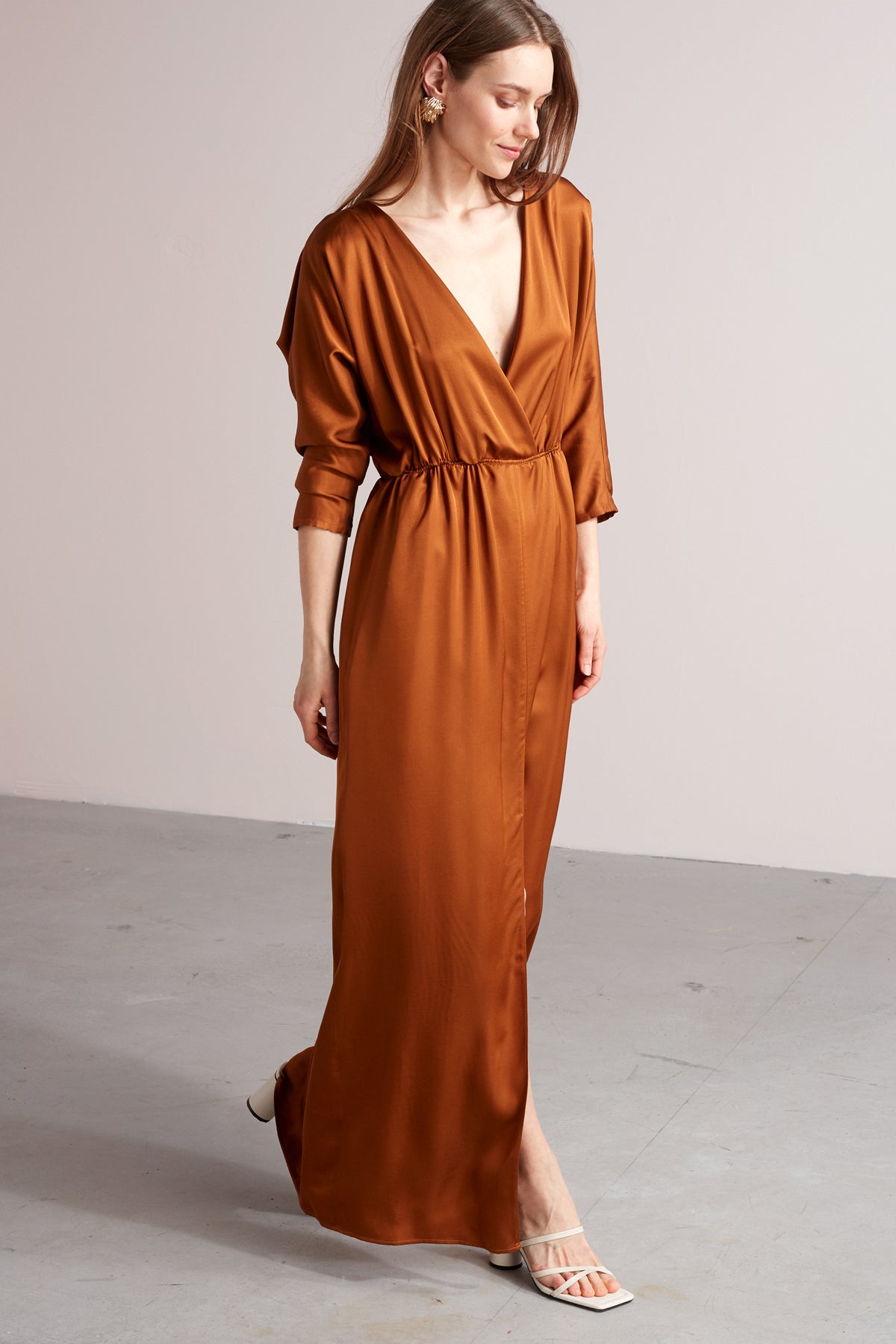 CECILIA oversized kimono sleeve maxi dress in bronze