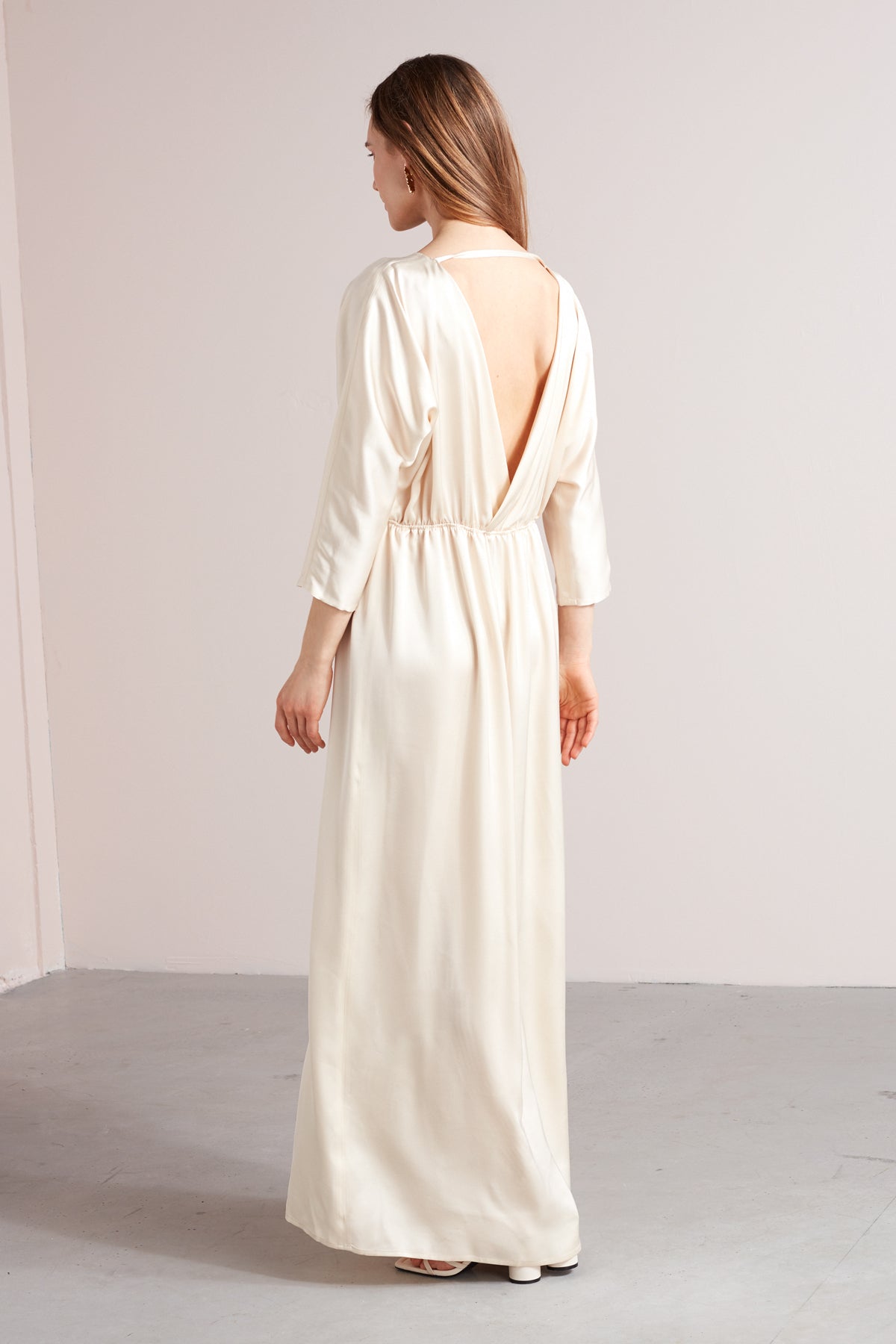 CECILIA oversized kimono sleeve maxi dress in light cream