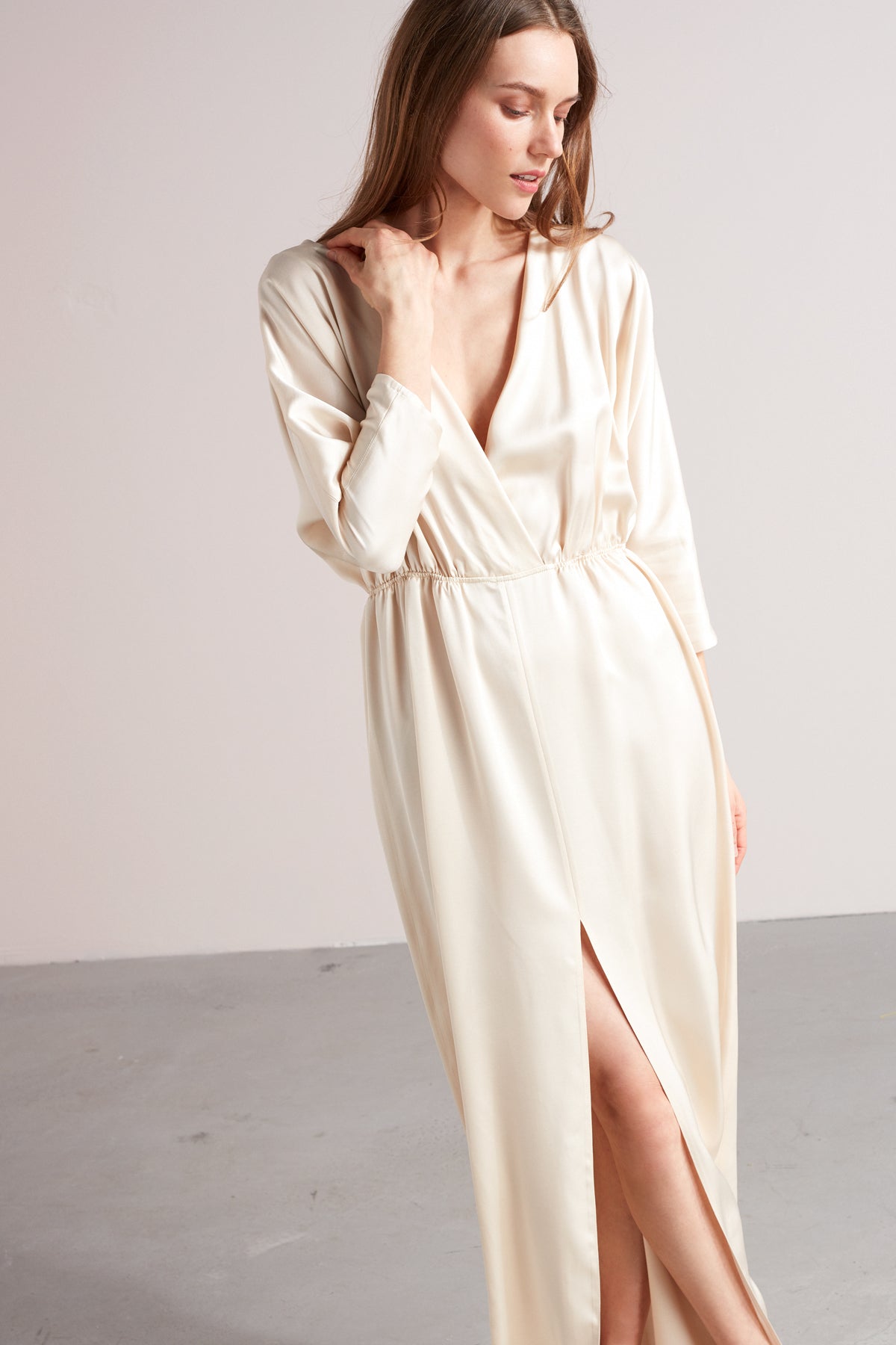 CECILIA oversized kimono sleeve maxi dress in light cream