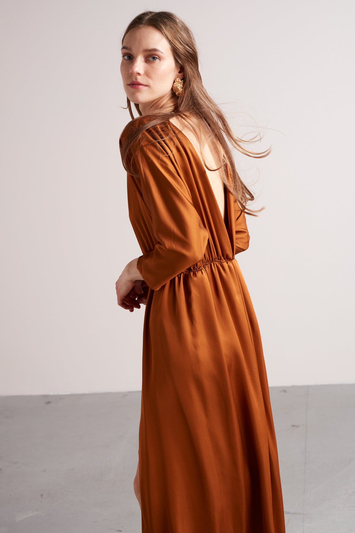 CECILIA oversized kimono sleeve maxi dress in bronze