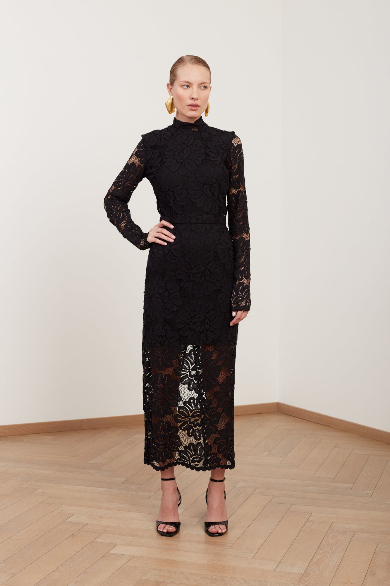 ELENA black floral lace dress with turtleneck – UNDRESS