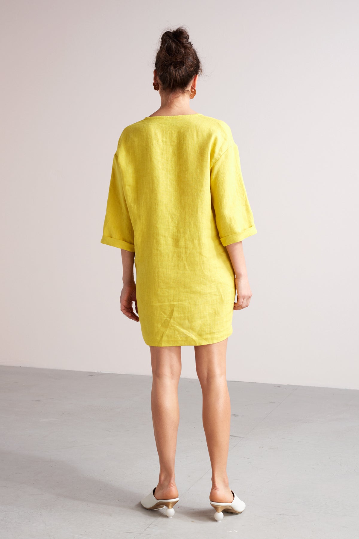 ELSA mini linen tunic dress in lemon yellow